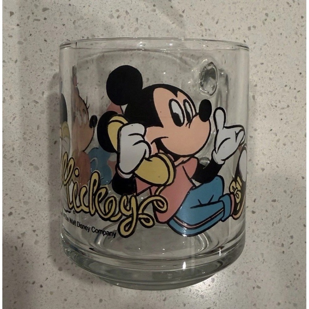 Vintage Disney Mickey & Minnie Mouse Glass Mugs Set of 2 With Handles - Picture 5 of 7